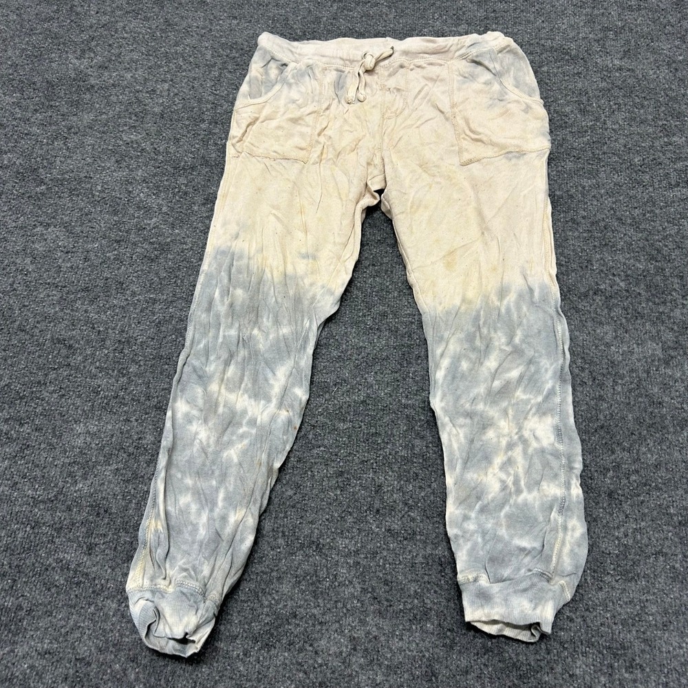 Ocean Drive Joggers Womens Size M Cream Blue Tie Dye Drawstring Casual Stained